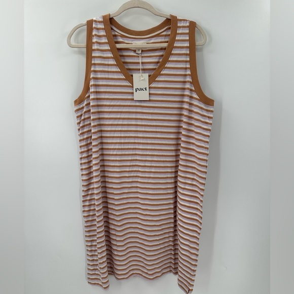 Pact V Neck Soho Stripe Tank Dress XL NEW - Picture 2 of 4